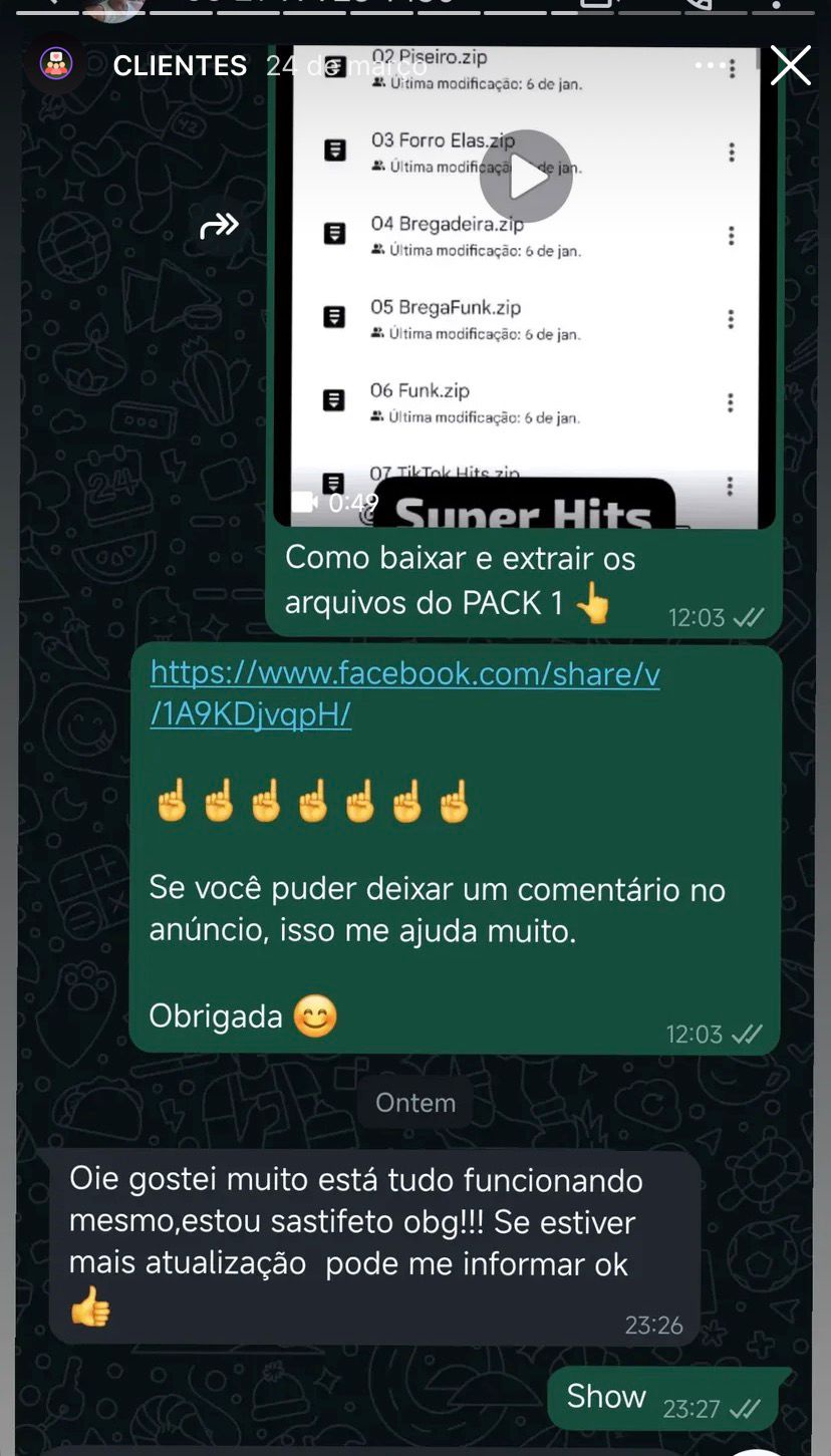Conversa com comprador satisfeito com o conteúdo recebido