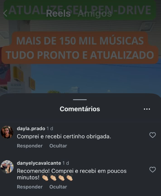 Print de comentários de compradores em rede social