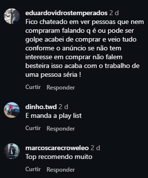 Print de comentários de compradores em rede social